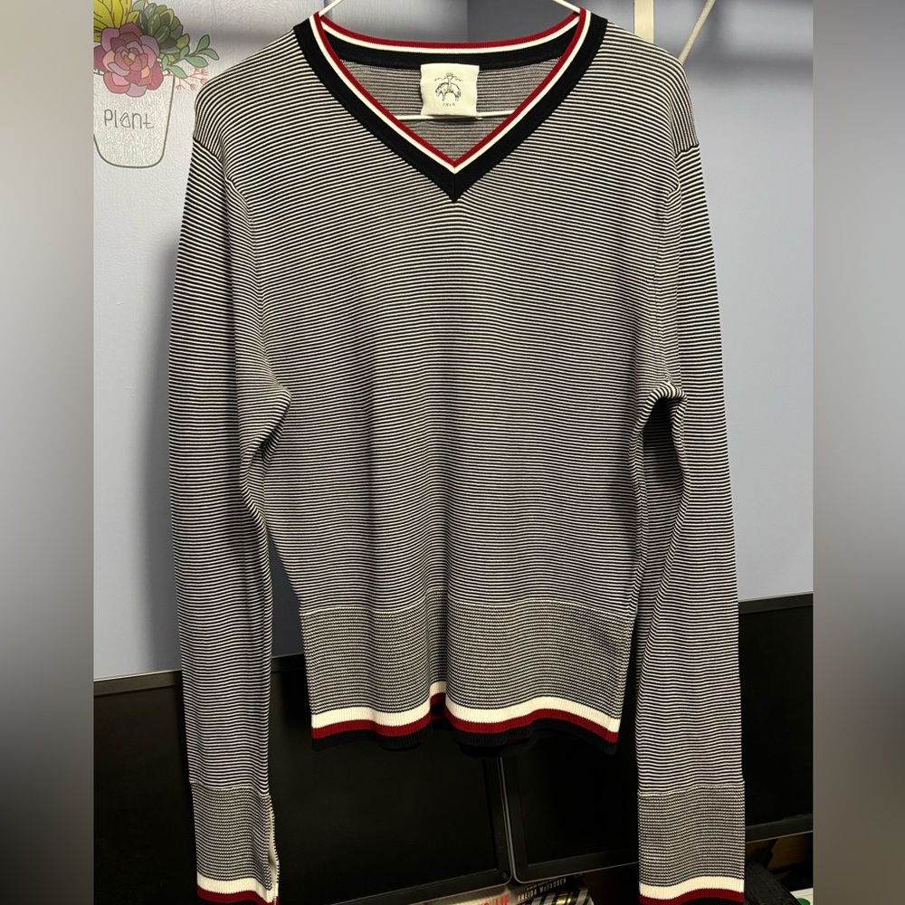 Brooks Brothers Striped V-Neck Sweater